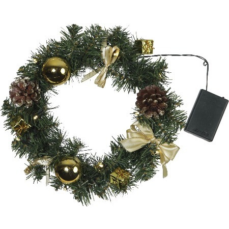 Венок еловый DECORAGE, диаметр 30 см, 10 LED ламп, на батарейках, зелёная хвоя