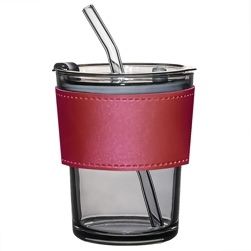 Стакан стеклянный с трубочкой и капхолдером Karamel